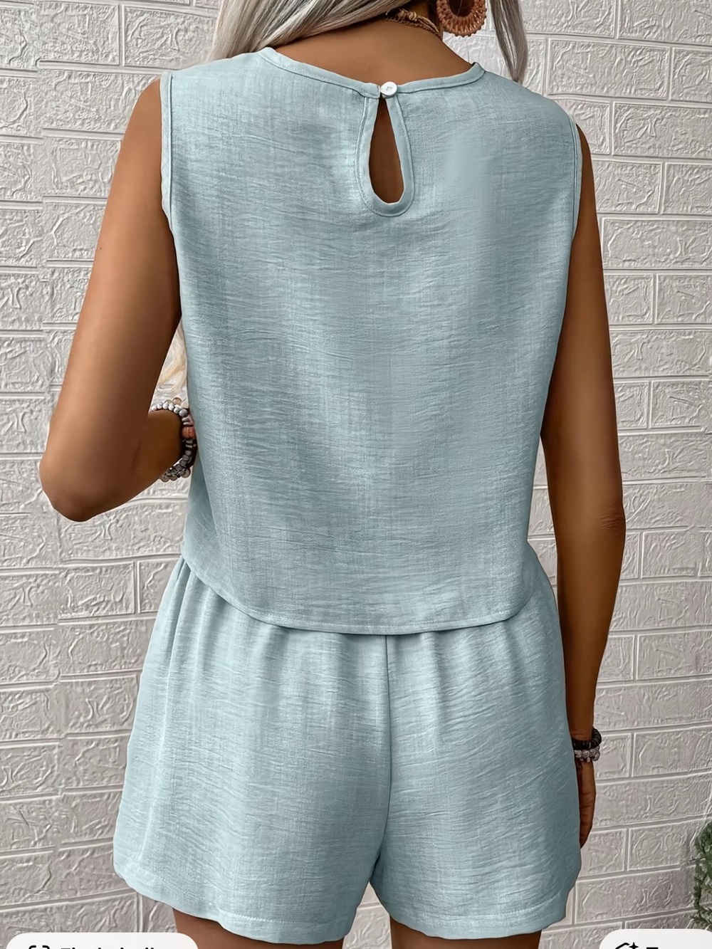 New Turquoise 2 piece women’s set top & shorts size L with elastic waist - Picture 2 of 6